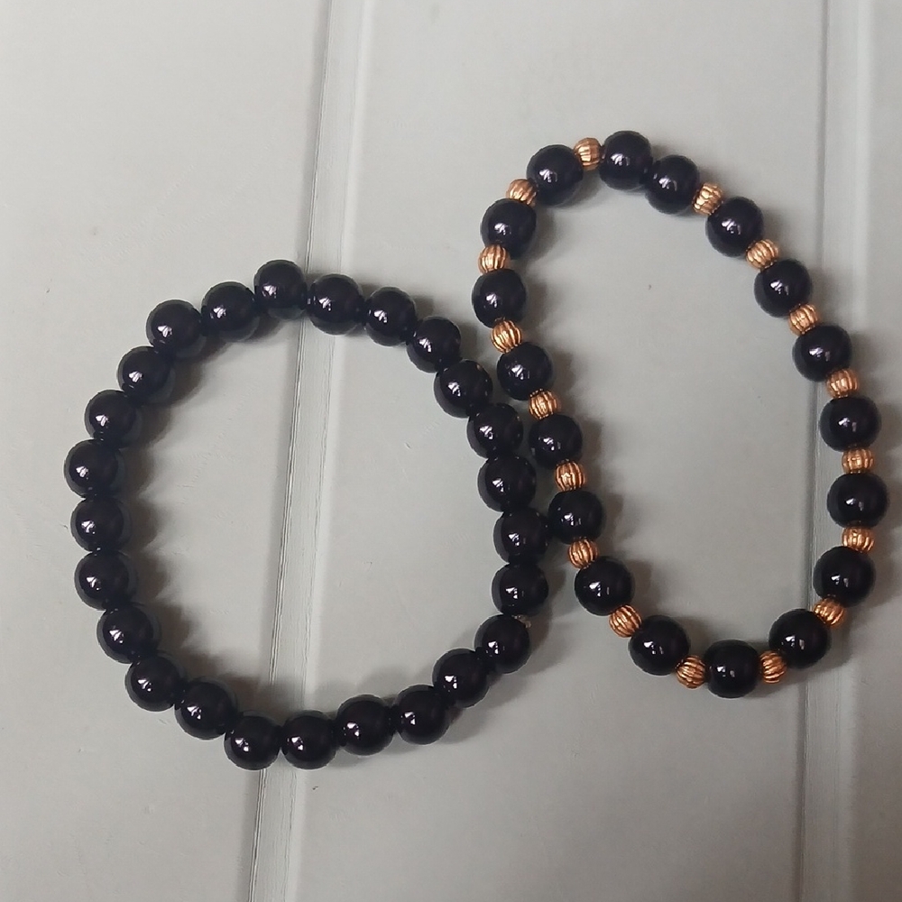 Black and Gold Beaded Bracelet Set